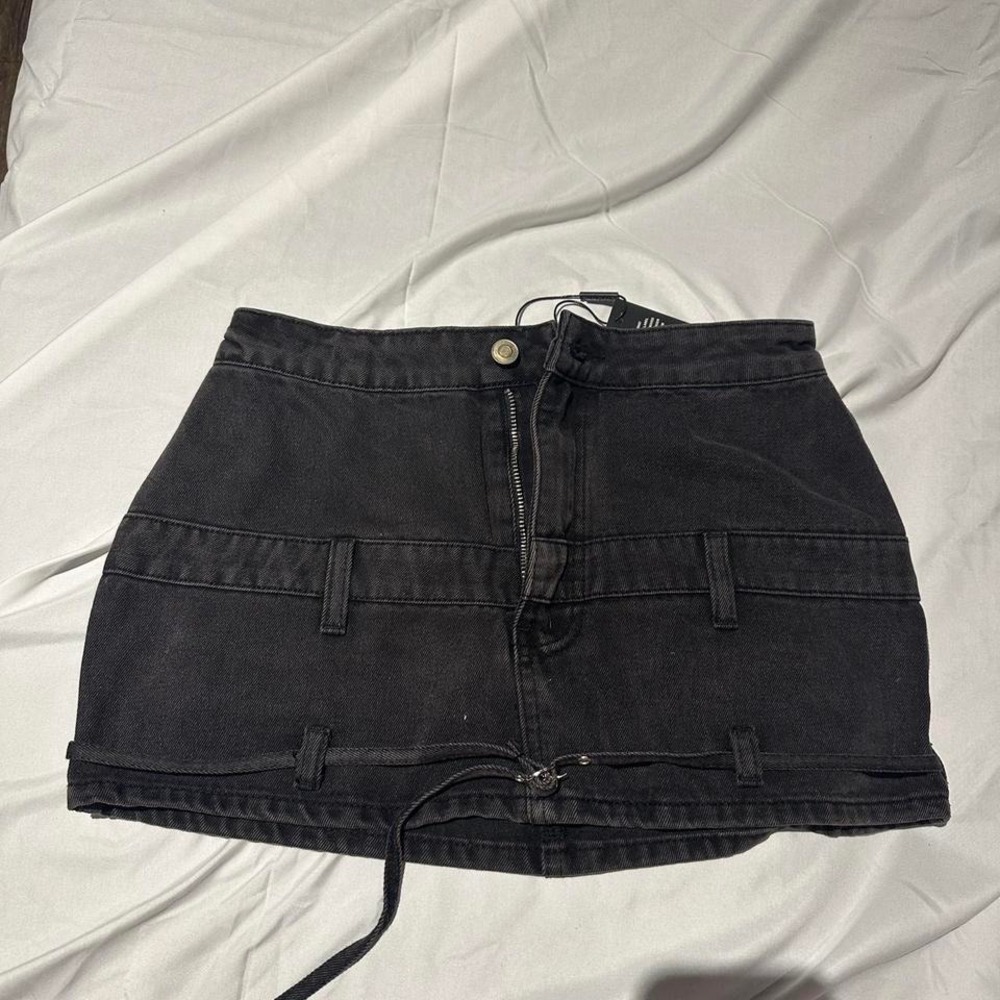black denim mini skirt